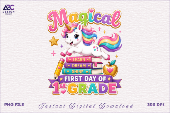 Back to School 1st Grade Unicorn PNG