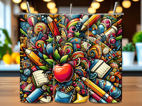 Back to School Doodles Tumbler Wrap PNG
