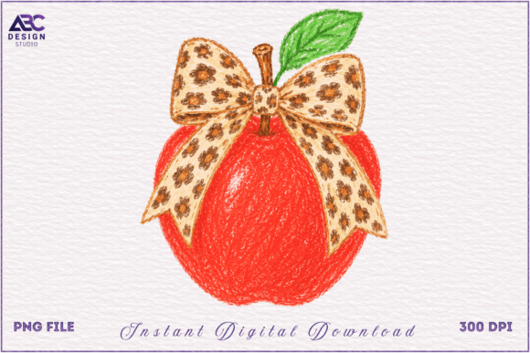 Back to School Leopard Apple Bow PNG