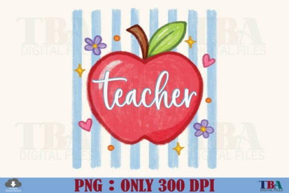 Striped Apple Teacher PNG Back to School