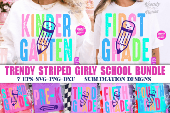 Striped Girly Back to School Png Bundle